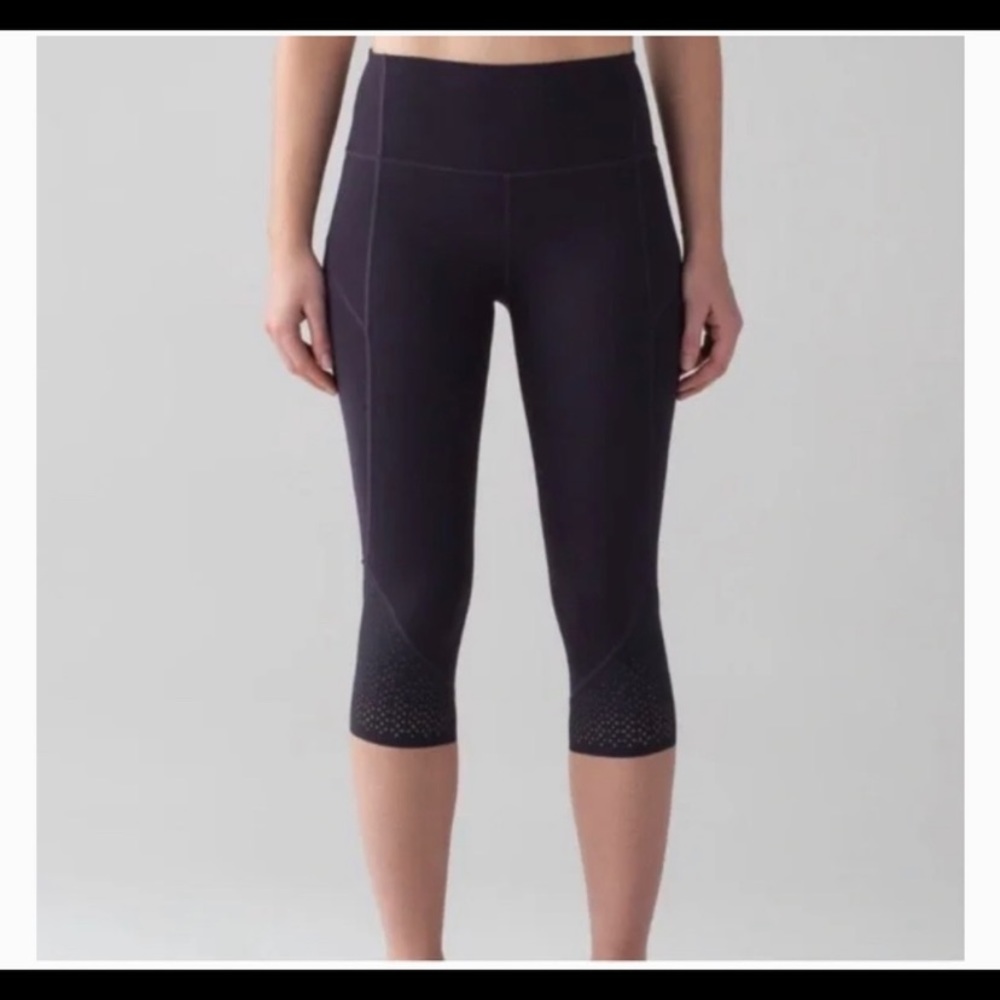 LULULEMON Anew Crop Black Grape High Rise Leggings Size 10